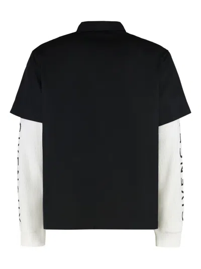 Givenchy Collared Neck Graphic Print Overshirt With Side Slits In Black