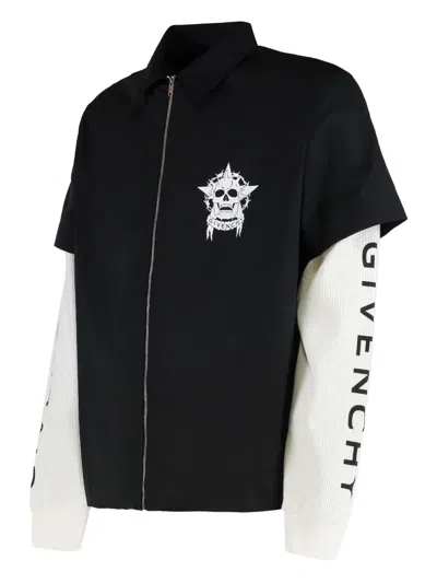 Givenchy Collared Neck Graphic Print Overshirt With Side Slits In Black