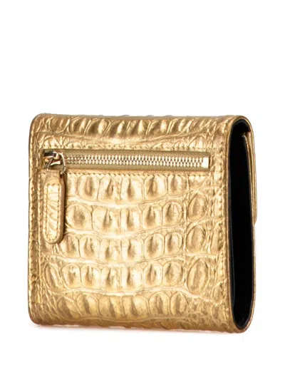 Pre-owned Chanel 2019 Cc Metallic Calfskin Crocodile Embossed Compact Flap Wallet Small Wallets