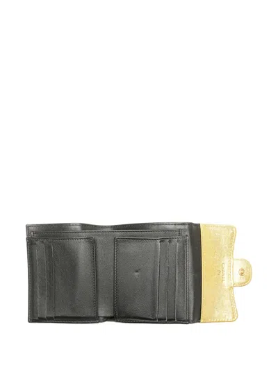 Pre-owned Chanel 2019 Cc Metallic Calfskin Crocodile Embossed Compact Flap Wallet Small Wallets
