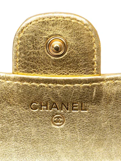 Pre-owned Chanel 2019 Cc Metallic Calfskin Crocodile Embossed Compact Flap Wallet Small Wallets