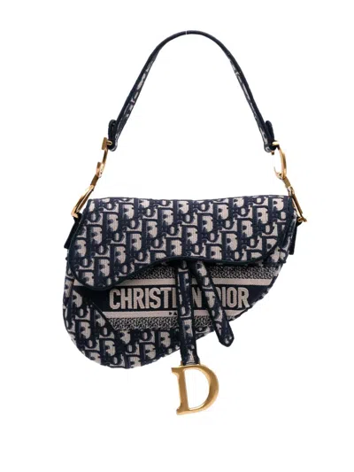 Pre-owned Dior 2019 Oblique Embroidered Canvas Saddle Bag Shoulder Bag