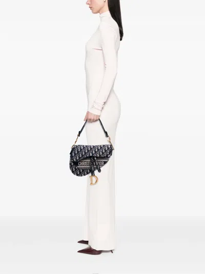 Pre-owned Dior 2019 Oblique Embroidered Canvas Saddle Bag Shoulder Bag