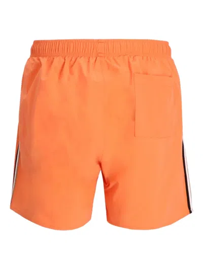 Hugo Boss Boss Iconic Side Stripe Stretch Swim Trunks In Orange