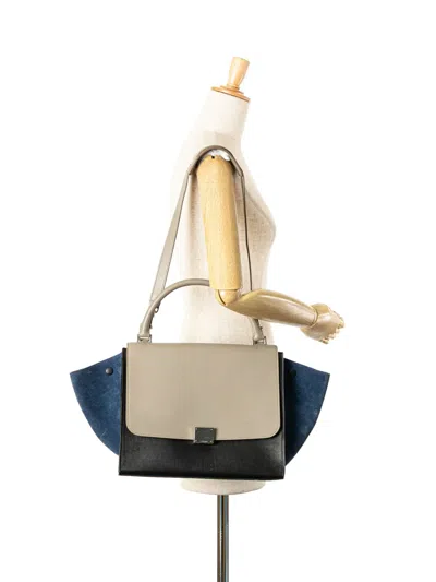 Pre-owned Celine 2012 Medium Tricolor Calfskin And Suede Trapeze Satchel