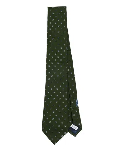 Ferragamo Two Tone-gancini Jacquard Tie In Green