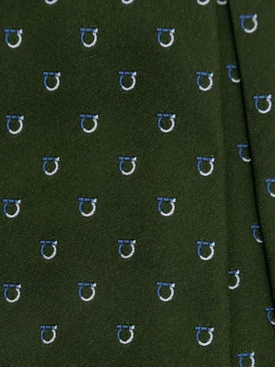 Ferragamo Two Tone-gancini Jacquard Tie In Green