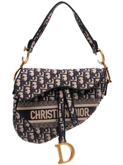 Pre-owned Dior 2020 Oblique Embroidered Canvas Saddle Bag Shoulder Bag