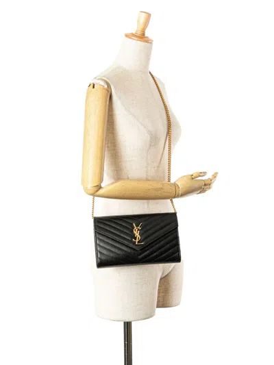 Pre-owned Saint Laurent 2021 Grain De Poudre Chevron Monogram Envelope Chain Wallet Crossbody Bag