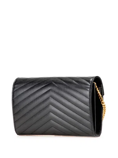 Pre-owned Saint Laurent 2021 Grain De Poudre Chevron Monogram Envelope Chain Wallet Crossbody Bag