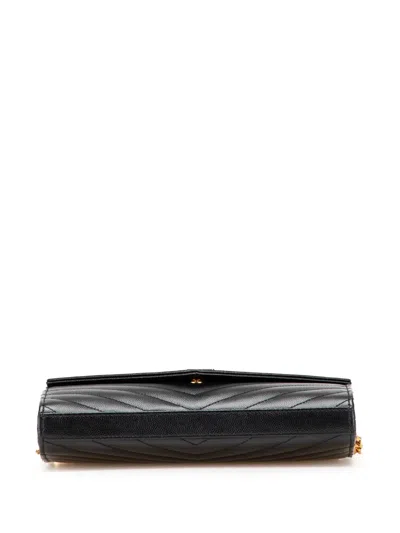 Pre-owned Saint Laurent 2021 Grain De Poudre Chevron Monogram Envelope Chain Wallet Crossbody Bag