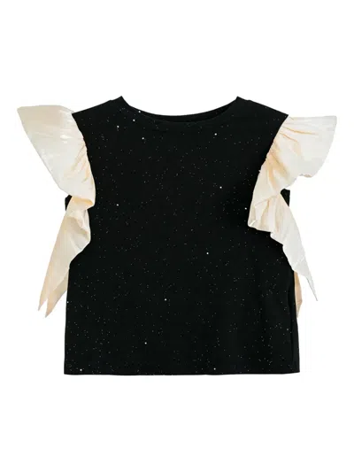 Tulleen Glitter Ruffled Skirt Set In Black