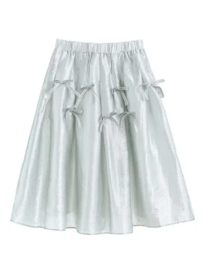 Tulleen Bow-embellished Pleated Skirt Set In Gray