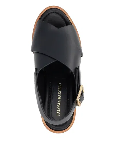 Paloma Barceló 110mm Crossover Slingback Wedge Sandals In Black