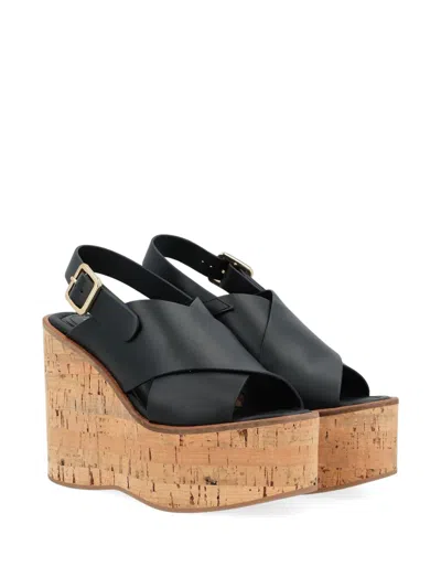 Paloma Barceló 110mm Crossover Slingback Wedge Sandals In Black