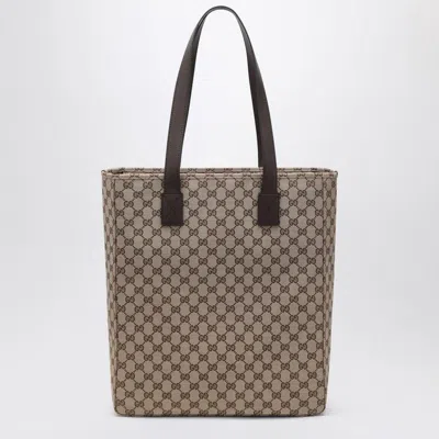Gucci Large Gg Beige Fabric Shopping Bag In Brown