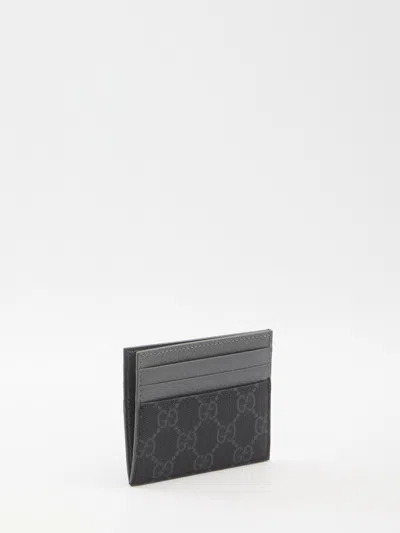 Gucci Leather-trimmed Gg Canvas Card Holder In Black
