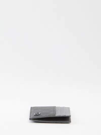Gucci Leather-trimmed Gg Canvas Card Holder In Black