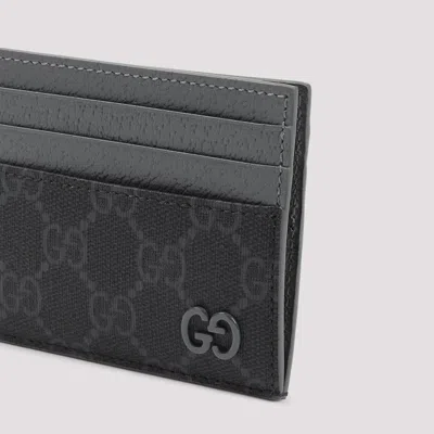 Gucci Leather-trimmed Gg Canvas Card Holder In Black