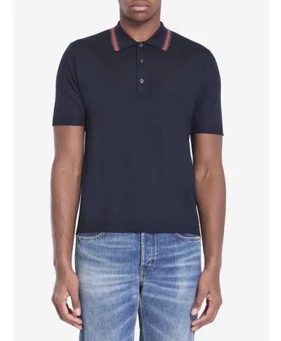 Gucci Knitted Wool Polo Shirt With Web Pattern