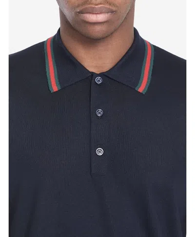Gucci Knitted Wool Polo Shirt With Web Pattern