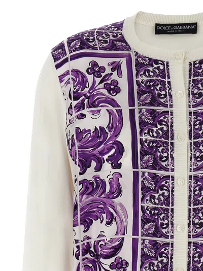 Dolce & Gabbana Women Maiolica Print Silk Cardigan In Purple