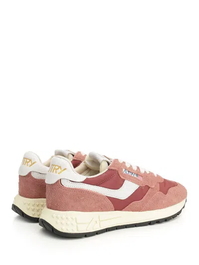 Autry Reelwind Leather-trimmed Suede And Shell Sneakers In Pink