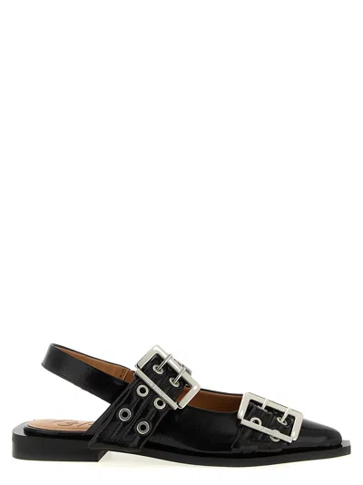 Ganni Black Feminine Buckle Flats
