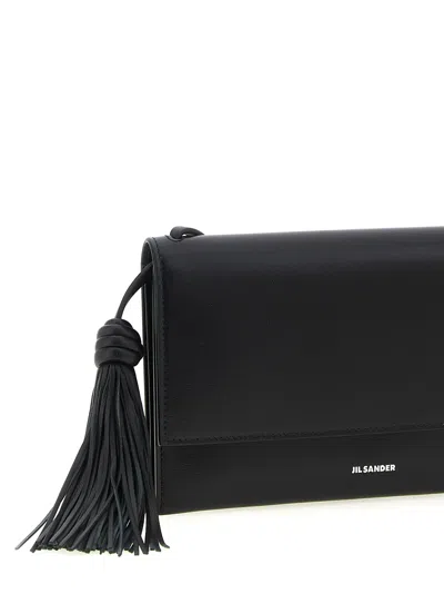 Jil Sander Tassel Leather Crossbody Bag In Black