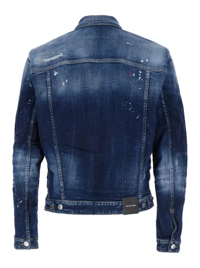 Dsquared2 Dan Blue Jacket With Classic Collar And All-over Painted Details In Denim Man