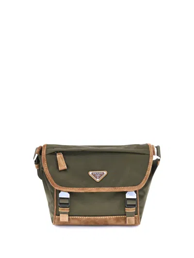 Prada Men Re-nylon And Leather Medium Shoulder Bag In Green