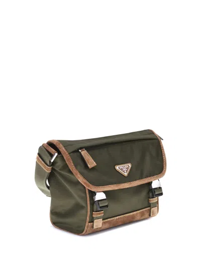 Prada Men Re-nylon And Leather Medium Shoulder Bag In Green