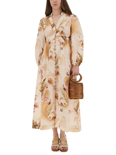 Zimmermann Womens Cream Palm Floral Ascension Plunge Linen Midi Dress In Multi