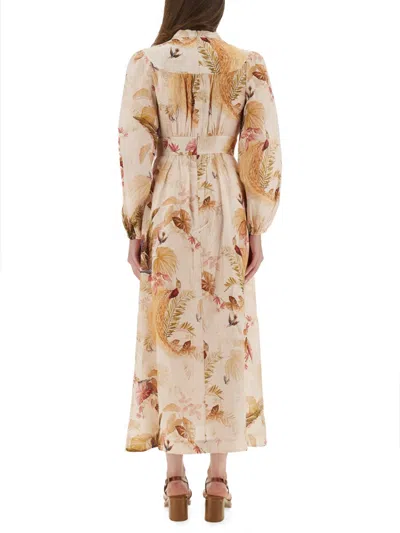 Zimmermann Womens Cream Palm Floral Ascension Plunge Linen Midi Dress In Multi