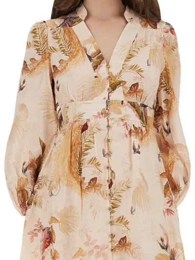 Zimmermann Womens Cream Palm Floral Ascension Plunge Linen Midi Dress In Multi