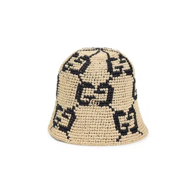 Gucci Embellished Straw Bucket Hat In Neutral
