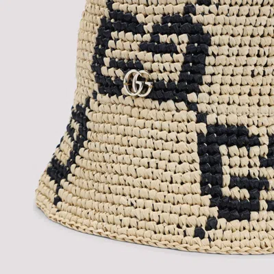 Gucci Embellished Straw Bucket Hat In Neutral