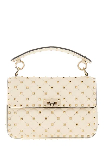 Valentino Garavani Ivory Nappa Leather Medium Rockstud Spike Handbag In Neutral
