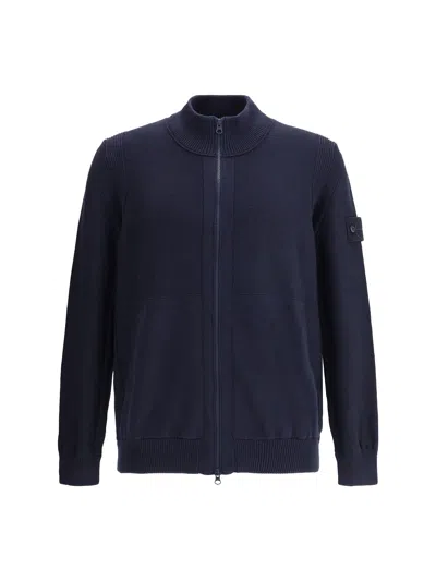 Stone Island Ghost Waffle-knit Virgin Wool Zip-up Cardigan In Blue