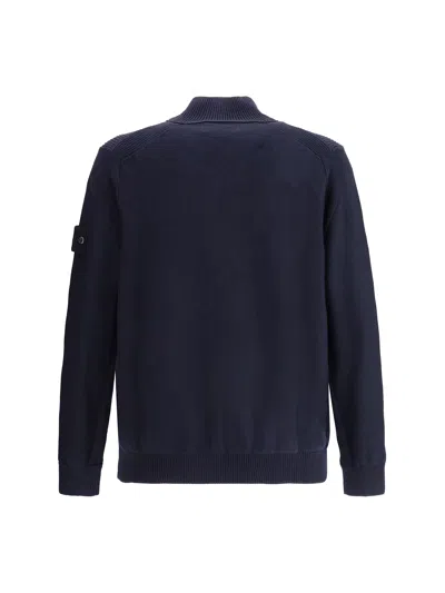 Stone Island Ghost Waffle-knit Virgin Wool Zip-up Cardigan In Blue