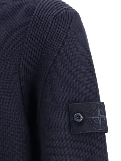 Stone Island Ghost Waffle-knit Virgin Wool Zip-up Cardigan In Blue