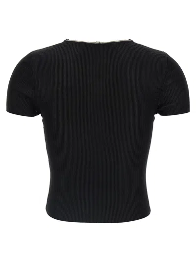 Alexander Wang Ribbed Texture V Neck Chain Detail Top In Black