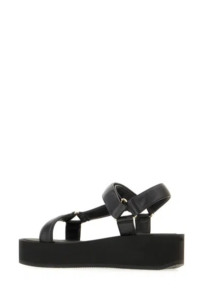 Tory Burch Round Toe Leather Platform Sandals With Ankle Strap In Black