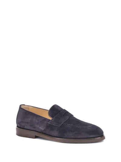 Brunello Cucinelli Leather-trimmed Suede Penny Loafers In Blue