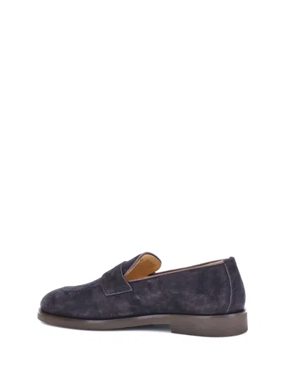 Brunello Cucinelli Leather-trimmed Suede Penny Loafers In Blue