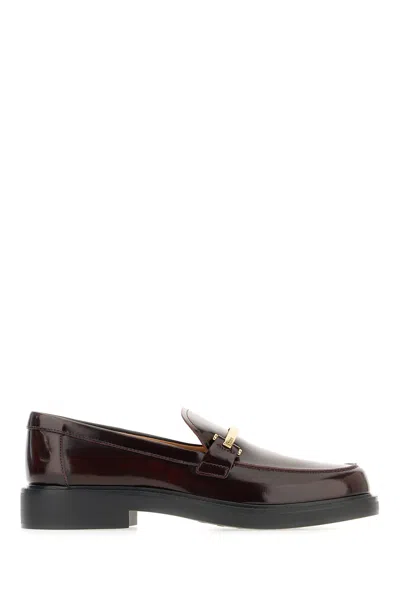 Tod's Rubber Sole Loafers Gold-tone Hardware In Burgundy