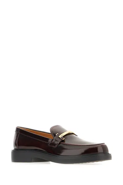 Tod's Rubber Sole Loafers Gold-tone Hardware In Burgundy