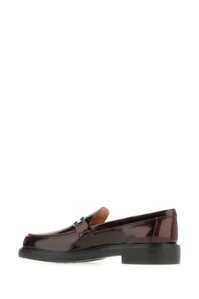 Tod's Rubber Sole Loafers Gold-tone Hardware In Burgundy