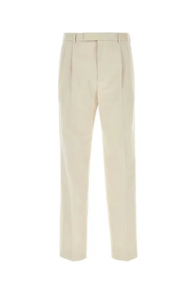 Gucci Cotton Pleated Trousers With Belt Loops And Button Pockets In Neutral