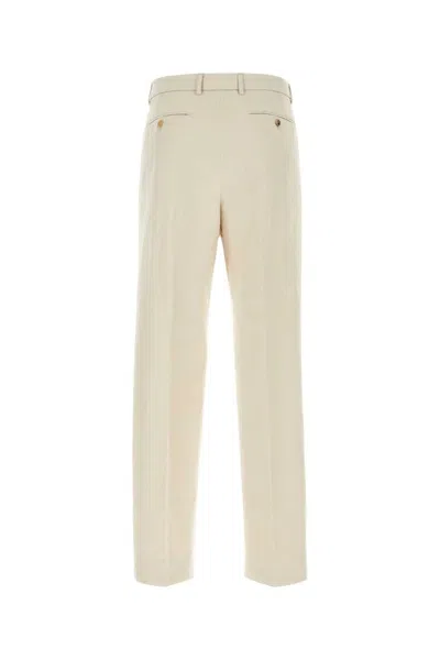 Gucci Cotton Pleated Trousers With Belt Loops And Button Pockets In Neutral